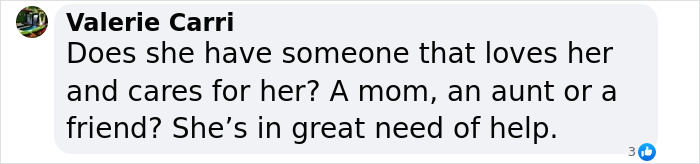 Valerie Carri's comment expressing concern for a model in distress, seeking support. Valerie Carri's comment expressing concern for a model in distress, seeking support.