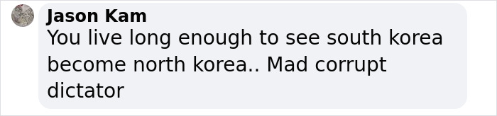 A social media comment about South Korea's martial law declaration and rejection by parliament. A social media comment about South Korea's martial law declaration and rejection by parliament.