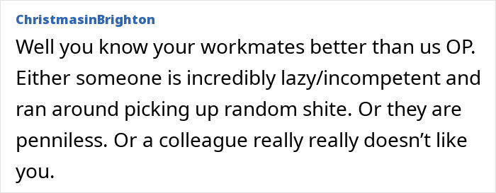 Text discussing potential reasons for an expired Secret Santa gift, referencing lazy or disliked colleagues. Text discussing potential reasons for an expired Secret Santa gift, referencing lazy or disliked colleagues.