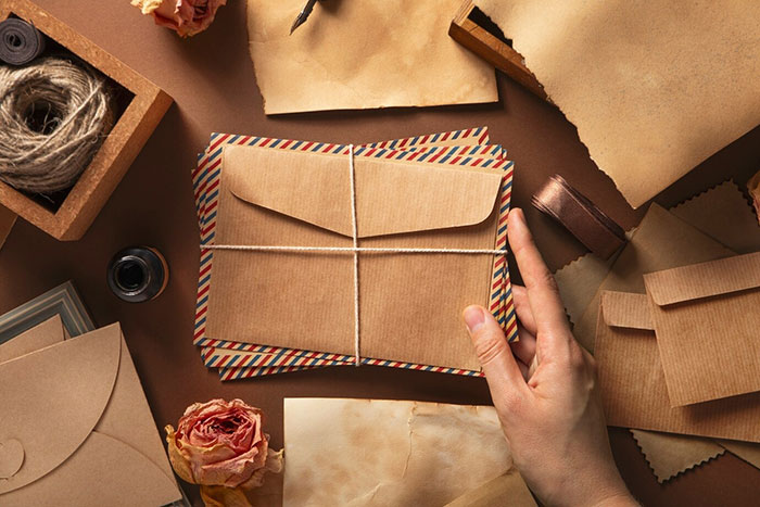 Envelopes tied with string, surrounded by vintage items, hinting at a woman's peaceful past and a reemerging stalker. Envelopes tied with string, surrounded by vintage items, hinting at a woman's peaceful past and a reemerging stalker.