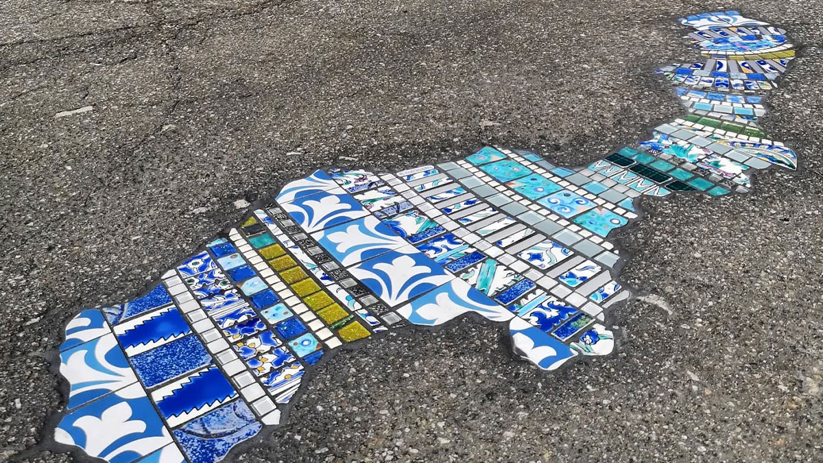 Artist Mends Cracked Sidewalks, Potholes, And Buildings Using Vibrant Mosaics (30 New Pics)