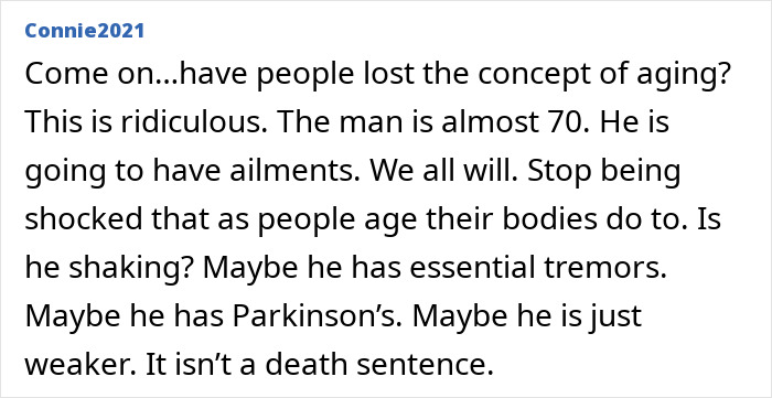Text image discussing aging and health concerns related to Tom Hanks appearing on SNL with trembling hands. Text image discussing aging and health concerns related to Tom Hanks appearing on SNL with trembling hands.