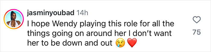 A comment about Wendy Williams' situation from a user, expressing hope and concern with emojis. A comment about Wendy Williams' situation from a user, expressing hope and concern with emojis.