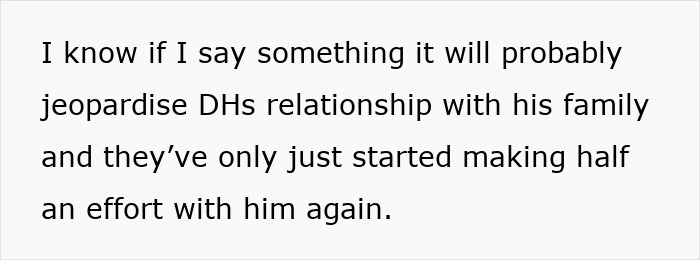 Text discussing potential family relationship issues with in-laws. Text discussing potential family relationship issues with in-laws.