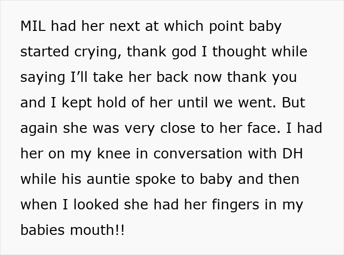 Text excerpt about MIL holding a baby, mother intervening. Text excerpt about MIL holding a baby, mother intervening.