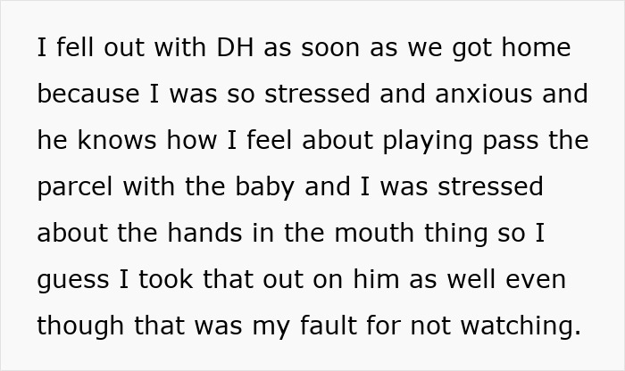 Text description expressing stress about family dynamics and baby care decisions. Text description expressing stress about family dynamics and baby care decisions.