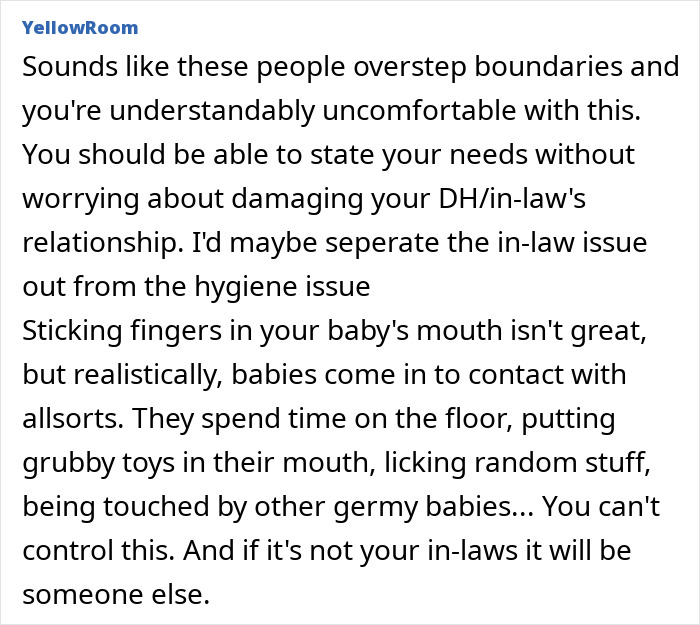 Text conversation about boundaries with in-laws holding a baby. Text conversation about boundaries with in-laws holding a baby.