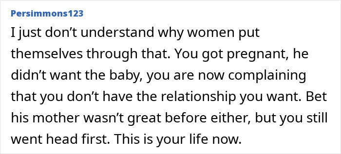 Text screenshot discussing a woman's relationship struggles related to her partner and his mother. Text screenshot discussing a woman's relationship struggles related to her partner and his mother.