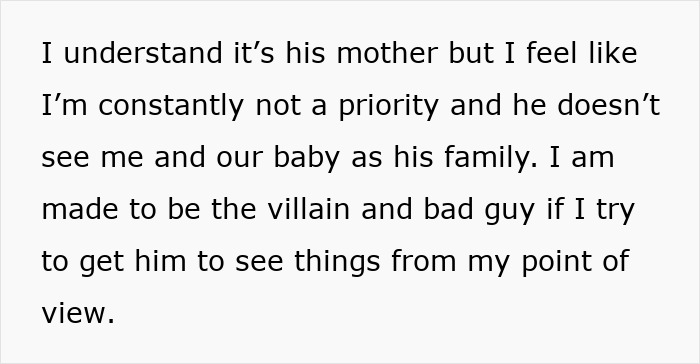 Text on screen expressing frustration in a relationship with partner's mom as priority. Text on screen expressing frustration in a relationship with partner's mom as priority.
