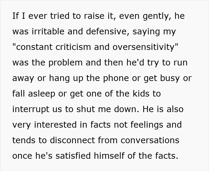Text discussing challenges with neurodivergent husband, highlighting communication issues and emotional disconnects. Text discussing challenges with neurodivergent husband, highlighting communication issues and emotional disconnects.