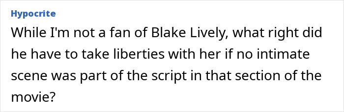 "Intimacy coordinator criticizes scene liberties without intimate script section, referencing Blake Lively. "Intimacy coordinator criticizes scene liberties without intimate script section, referencing Blake Lively.