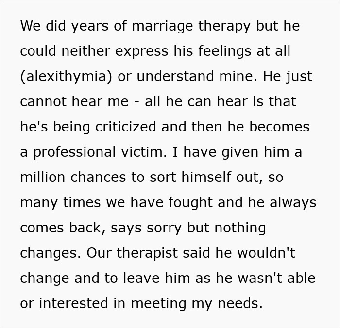 Text about challenges with neurodivergent husband's alexithymia in marriage therapy. Text about challenges with neurodivergent husband's alexithymia in marriage therapy.