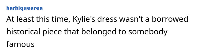 Text comment on Kylie Jenner's vintage dress at Golden Globes event. Text comment on Kylie Jenner's vintage dress at Golden Globes event.