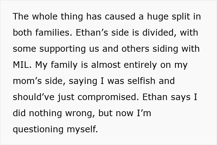 Text snippet about family conflict and divided opinions regarding a wedding and pregnancy reveal. Text snippet about family conflict and divided opinions regarding a wedding and pregnancy reveal.