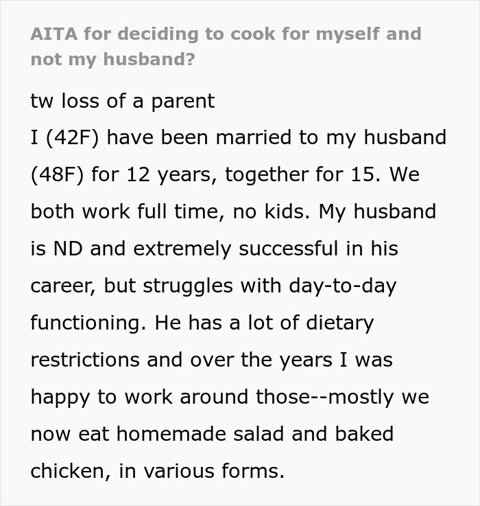 Woman Is Sick Of Catering To Husband’s “Mysterious Symptoms”, Starts Cooking Only For Herself Woman Is Sick Of Catering To Husband’s “Mysterious Symptoms”, Starts Cooking Only For Herself