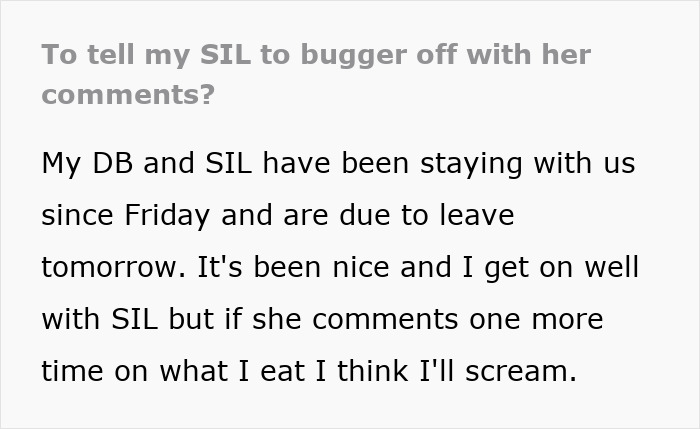 SIL Can’t Stop Making Remarks About Woman’s Eating Habits, Embarrassed When Nephew Confronts Her SIL Can’t Stop Making Remarks About Woman’s Eating Habits, Embarrassed When Nephew Confronts Her