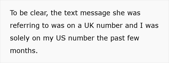 Text message about UK number misunderstanding between friend and relationship partner. Text message about UK number misunderstanding between friend and relationship partner.