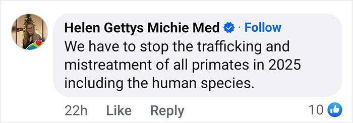 Comment about primate trafficking and mistreatment, highlighting the need for protection by 2025. Comment about primate trafficking and mistreatment, highlighting the need for protection by 2025.