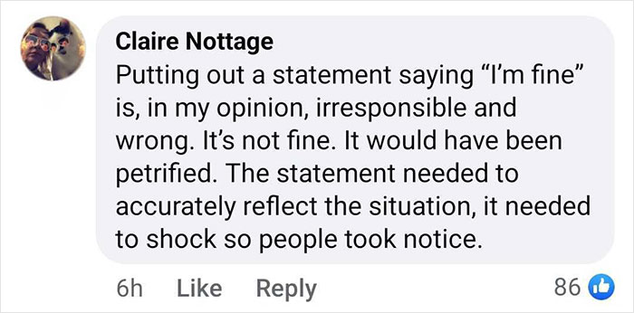 Facebook comment discussing the urgency and importance of realistic statements about difficult situations. Facebook comment discussing the urgency and importance of realistic statements about difficult situations.