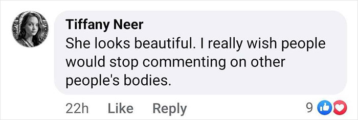 Comment supports former Playboy model against body-shaming. Comment supports former Playboy model against body-shaming.