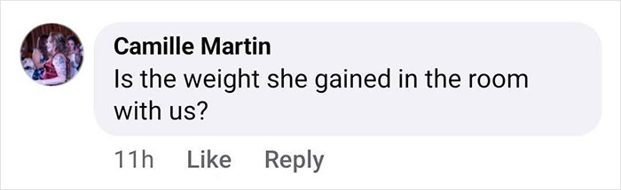 Comment criticizing weight gain on social media post. Comment criticizing weight gain on social media post.