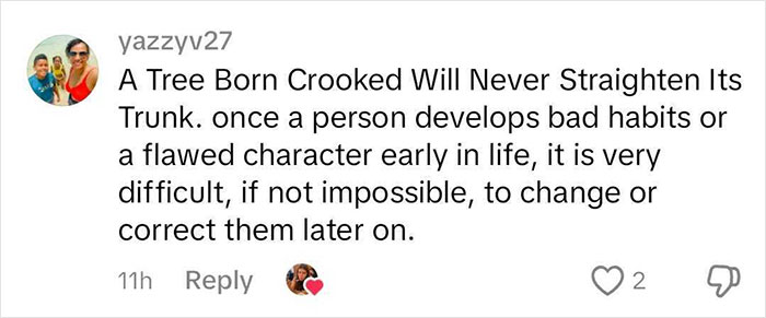 Comment by yazzyv27 discussing character development and difficulty of change, includes small profile picture and engagement icons. Comment by yazzyv27 discussing character development and difficulty of change, includes small profile picture and engagement icons.
