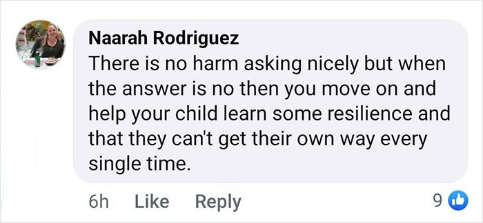 Facebook comment on seat swap refusal, discussing resilience and parenting during a flight. Facebook comment on seat swap refusal, discussing resilience and parenting during a flight.