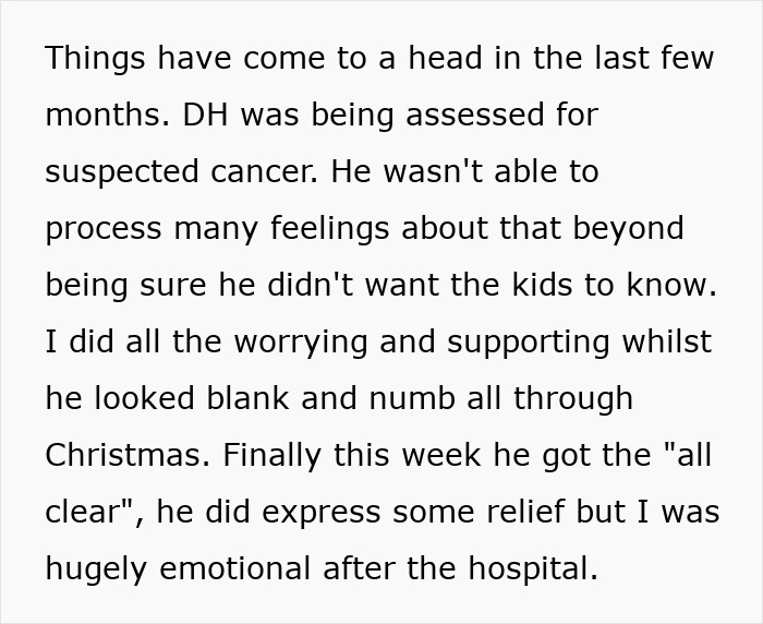 Text describing a wife's emotional struggle with neurodivergent husband's cancer scare. Text describing a wife's emotional struggle with neurodivergent husband's cancer scare.