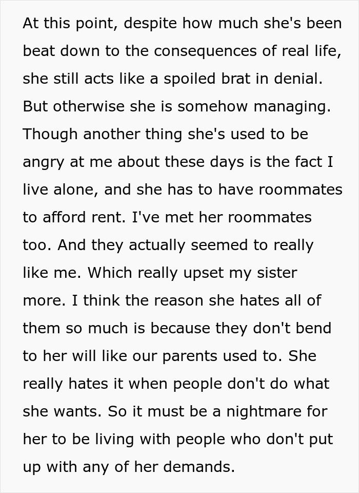 Text describing a woman labeled as a spoiled brat and her struggles with demands and roommates. Text describing a woman labeled as a spoiled brat and her struggles with demands and roommates.