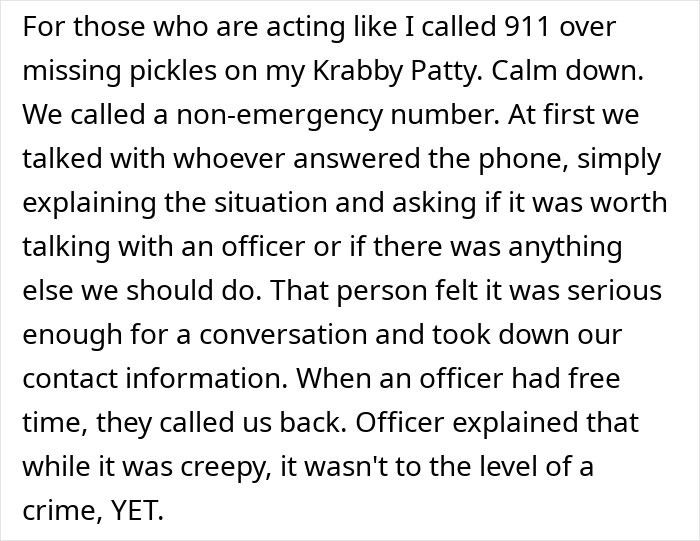 Text about calling a non-emergency line after an Amazon driver left a note. Text about calling a non-emergency line after an Amazon driver left a note.