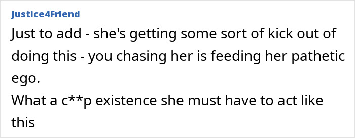 A comment from user Justice4Friend addressing issues in a friend relationship, expressing frustration and criticism. A comment from user Justice4Friend addressing issues in a friend relationship, expressing frustration and criticism.