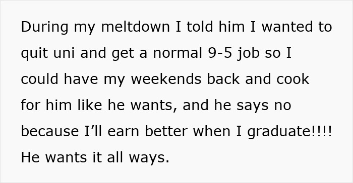 Woman frustrated over relationship as boyfriend avoids helping out, text expressing her desire to quit university for a 9-5 job. Woman frustrated over relationship as boyfriend avoids helping out, text expressing her desire to quit university for a 9-5 job.