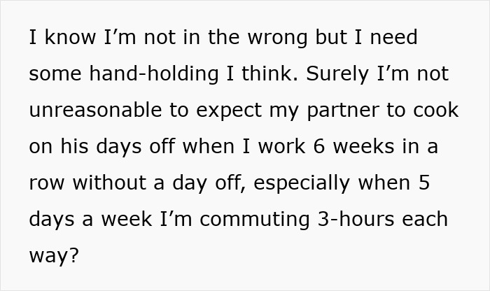 Text about a woman questioning her relationship, mentioning long work hours and lack of partner support at home. Text about a woman questioning her relationship, mentioning long work hours and lack of partner support at home.