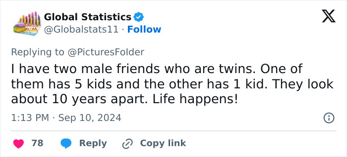 Tweet discussing twins with different family lives and age appearances, highlighting impact of lifestyle on aging. Tweet discussing twins with different family lives and age appearances, highlighting impact of lifestyle on aging.