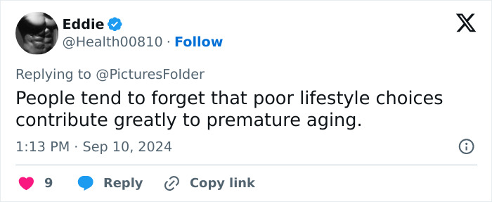 Tweet discussing the impact of poor lifestyle and diet on premature aging; part of viral twins study on divorce effects. Tweet discussing the impact of poor lifestyle and diet on premature aging; part of viral twins study on divorce effects.