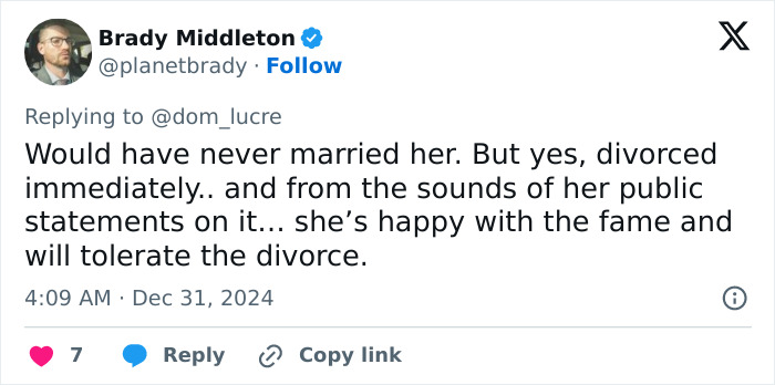 Tweet about husband's divorce after wife's public display with singer on stage. Tweet about husband's divorce after wife's public display with singer on stage.