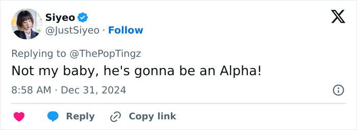 Tweet discussing Generation Beta with a humorous take, mentioning "Not my baby, he's gonna be an Alpha! Tweet discussing Generation Beta with a humorous take, mentioning "Not my baby, he's gonna be an Alpha!