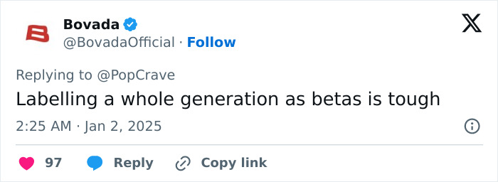 Tweet joking about labeling Generation Beta, posted by BovadaOfficial. Tweet joking about labeling Generation Beta, posted by BovadaOfficial.