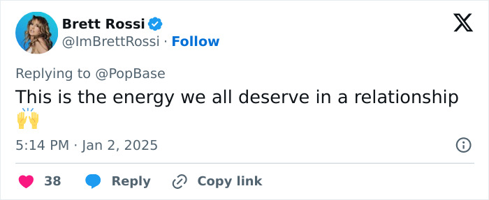 Tweet from Brett Rossi expressing relationship goals, mentions a "Green Flag Guy. Tweet from Brett Rossi expressing relationship goals, mentions a "Green Flag Guy.