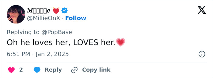 A tweet expressing love, with heart emoji, referencing a couple's romance. A tweet expressing love, with heart emoji, referencing a couple's romance.