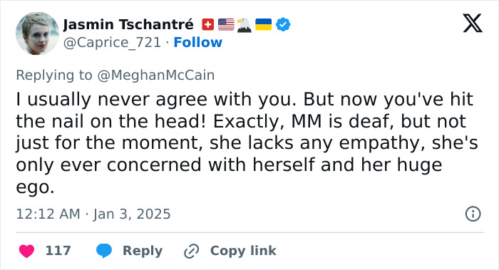 Tweet criticizing Meghan Markle's lifestyle series as tone deaf and lacking empathy, with various engagement icons shown. Tweet criticizing Meghan Markle's lifestyle series as tone deaf and lacking empathy, with various engagement icons shown.