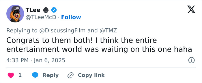Tweet celebrating Zendaya and Tom Holland's engagement, expressing excitement in entertainment. Tweet celebrating Zendaya and Tom Holland's engagement, expressing excitement in entertainment.