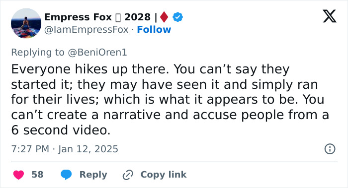 Tweet discussing young men and La Palisades fire, addressing conspiracy theories about the event's starting point. Tweet discussing young men and La Palisades fire, addressing conspiracy theories about the event's starting point.