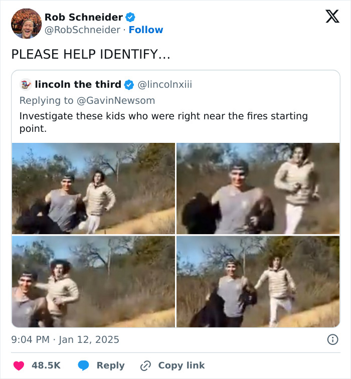 Young men filmed near a fire starting point, sparking conspiracy theories in La Palisades. Young men filmed near a fire starting point, sparking conspiracy theories in La Palisades.