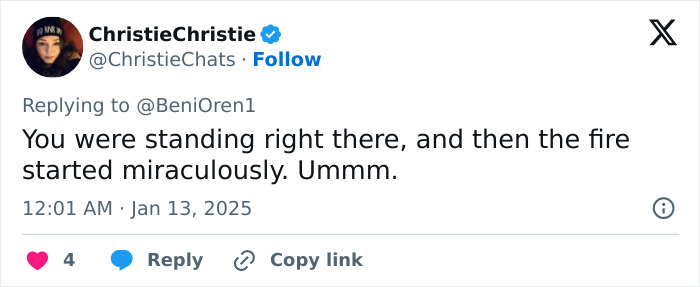 Tweet discussing young men allegedly starting a fire linked to conspiracy theories. Tweet discussing young men allegedly starting a fire linked to conspiracy theories.