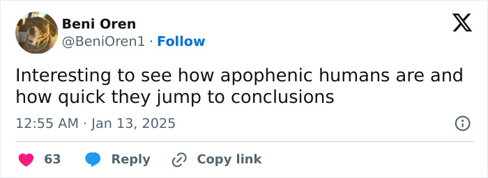 Tweet commenting on quick conclusions after men filmed at La Palisades fire, sparking conspiracy theories. Tweet commenting on quick conclusions after men filmed at La Palisades fire, sparking conspiracy theories.