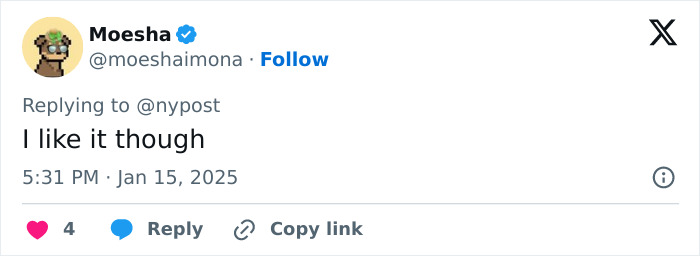 Social media post by Moesha expressing a positive opinion. Social media post by Moesha expressing a positive opinion.