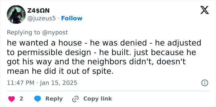A tweet about someone wanting to build a house in Florida and neighbors having objections. A tweet about someone wanting to build a house in Florida and neighbors having objections.
