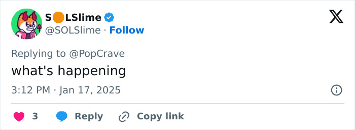Tweet pondering TikTok ban; user replies to PopCrave with "what's happening" on Jan 17, 2025, showing engagement. Tweet pondering TikTok ban; user replies to PopCrave with "what's happening" on Jan 17, 2025, showing engagement.