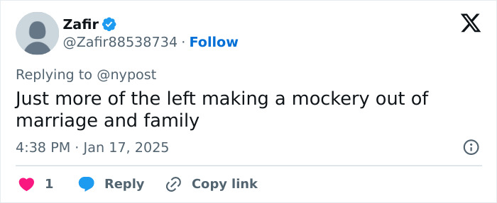 Tweet by Zafir discussing marriage and family in response to news about a bride marrying influencer in a fake ceremony. Tweet by Zafir discussing marriage and family in response to news about a bride marrying influencer in a fake ceremony.